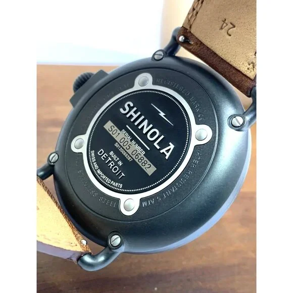 Shinola Men's Watch S0120065287 Runwell Quartz Blue Dial Brown Leather 47mm